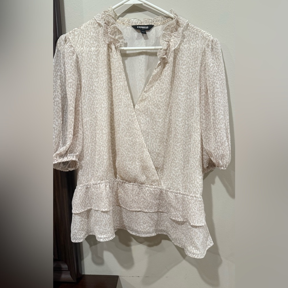 Express Cream Ruffled Wrap Blouse